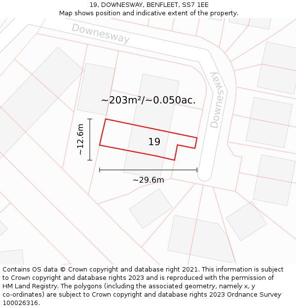 19, DOWNESWAY, BENFLEET, SS7 1EE: Plot and title map