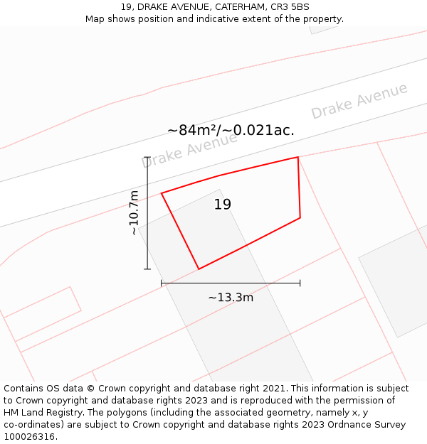 19, DRAKE AVENUE, CATERHAM, CR3 5BS: Plot and title map