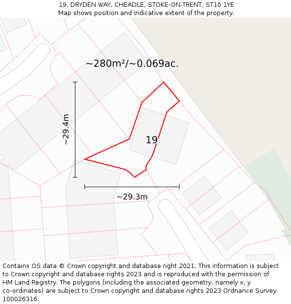 19, DRYDEN WAY, CHEADLE, STOKE-ON-TRENT, ST10 1YE: Plot and title map