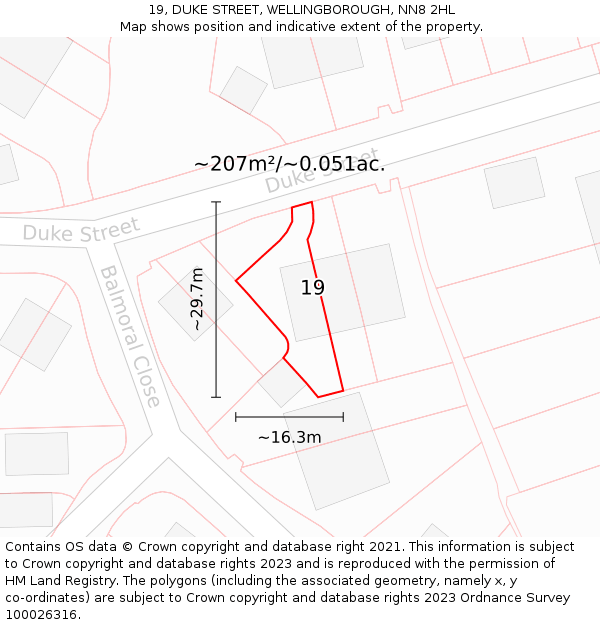 19, DUKE STREET, WELLINGBOROUGH, NN8 2HL: Plot and title map