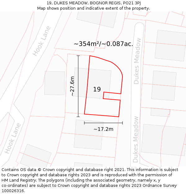 19, DUKES MEADOW, BOGNOR REGIS, PO21 3PJ: Plot and title map