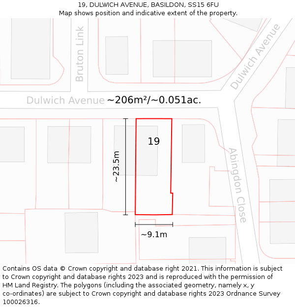 19, DULWICH AVENUE, BASILDON, SS15 6FU: Plot and title map