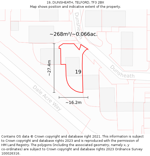 19, DUNSHEATH, TELFORD, TF3 2BX: Plot and title map