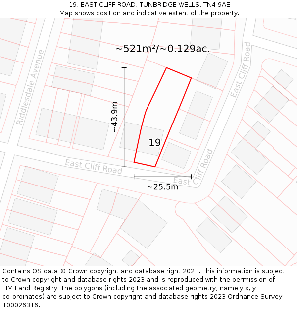 19, EAST CLIFF ROAD, TUNBRIDGE WELLS, TN4 9AE: Plot and title map