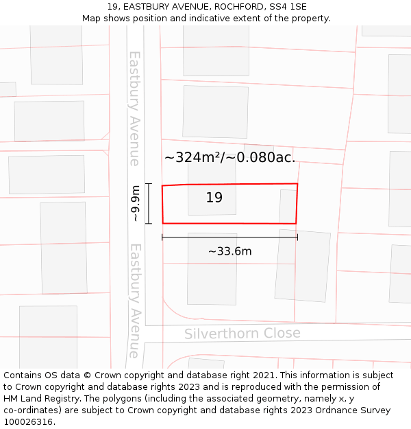 19, EASTBURY AVENUE, ROCHFORD, SS4 1SE: Plot and title map