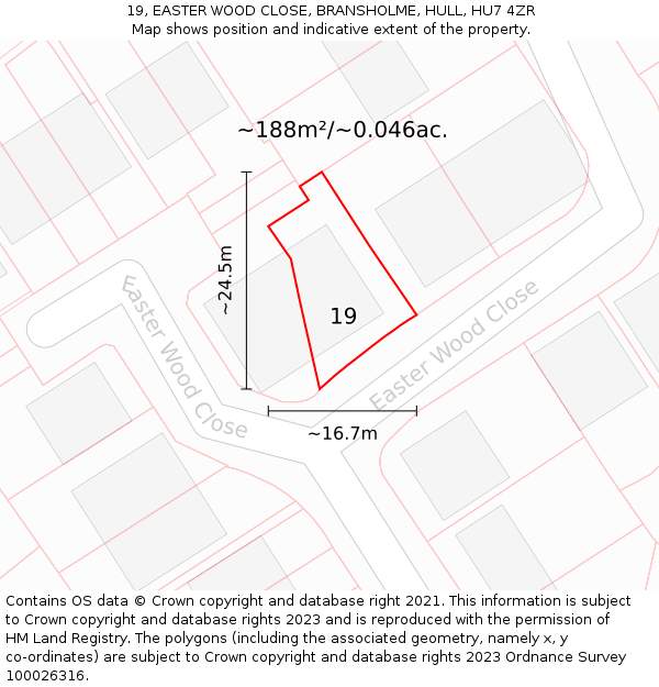 19, EASTER WOOD CLOSE, BRANSHOLME, HULL, HU7 4ZR: Plot and title map