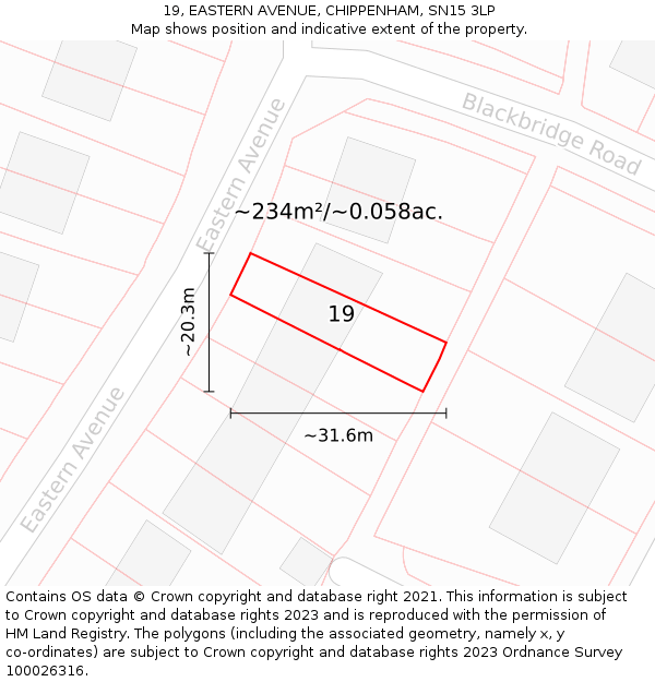 19, EASTERN AVENUE, CHIPPENHAM, SN15 3LP: Plot and title map