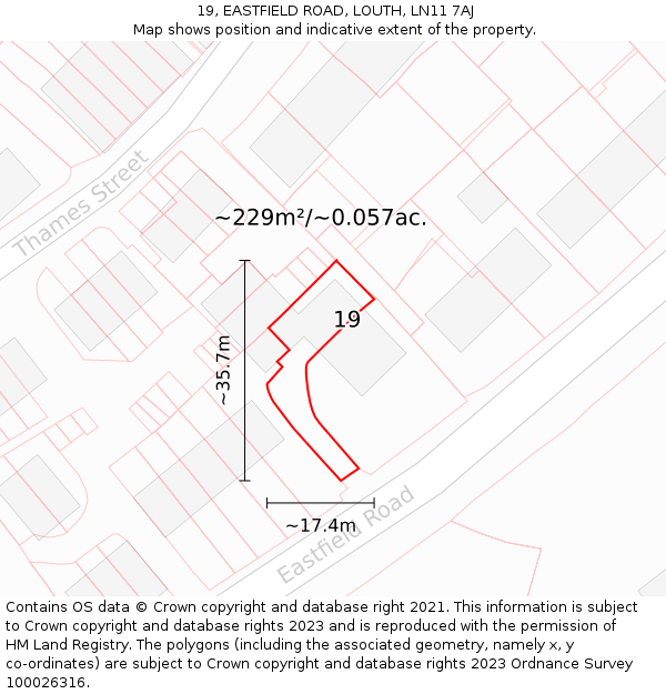 19, EASTFIELD ROAD, LOUTH, LN11 7AJ: Plot and title map