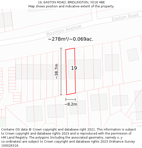 19, EASTON ROAD, BRIDLINGTON, YO16 4BE: Plot and title map