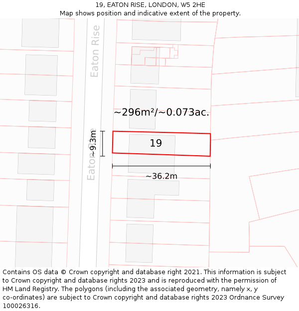 19, EATON RISE, LONDON, W5 2HE: Plot and title map