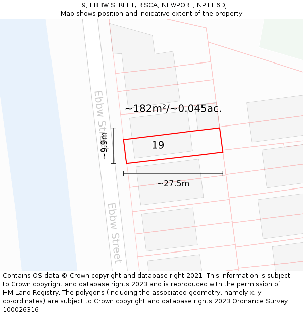19, EBBW STREET, RISCA, NEWPORT, NP11 6DJ: Plot and title map