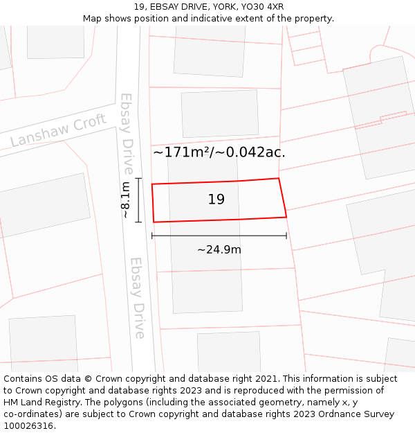 19, EBSAY DRIVE, YORK, YO30 4XR: Plot and title map