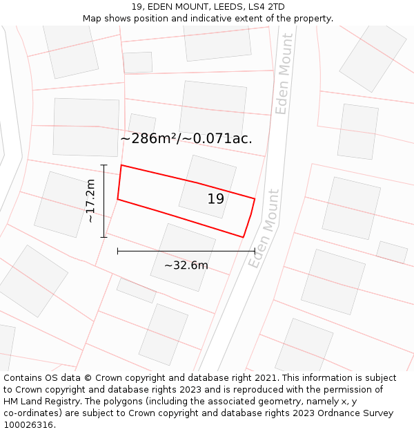 19, EDEN MOUNT, LEEDS, LS4 2TD: Plot and title map