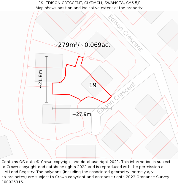 19, EDISON CRESCENT, CLYDACH, SWANSEA, SA6 5JF: Plot and title map