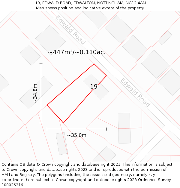 19, EDWALD ROAD, EDWALTON, NOTTINGHAM, NG12 4AN: Plot and title map