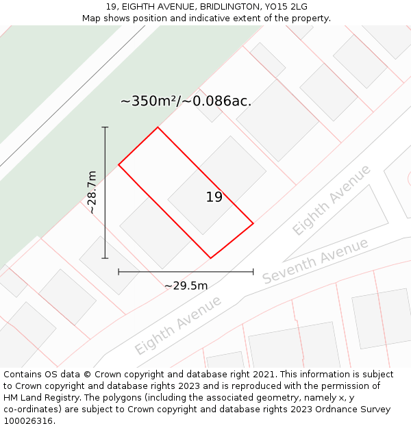 19, EIGHTH AVENUE, BRIDLINGTON, YO15 2LG: Plot and title map