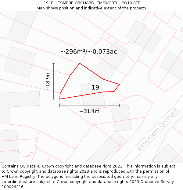 19, ELLESMERE ORCHARD, EMSWORTH, PO10 8TP: Plot and title map