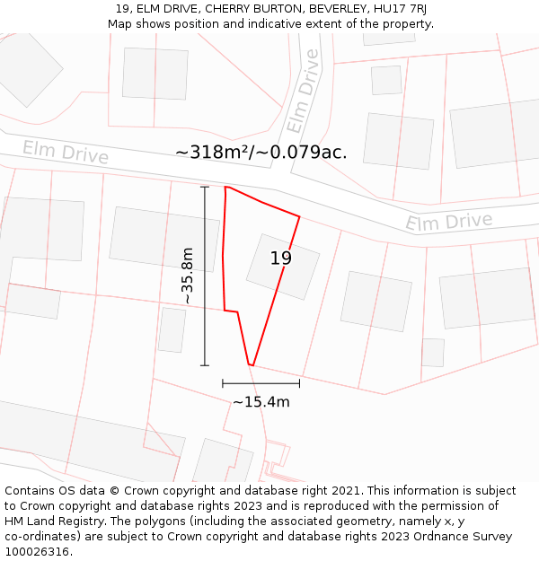 19, ELM DRIVE, CHERRY BURTON, BEVERLEY, HU17 7RJ: Plot and title map
