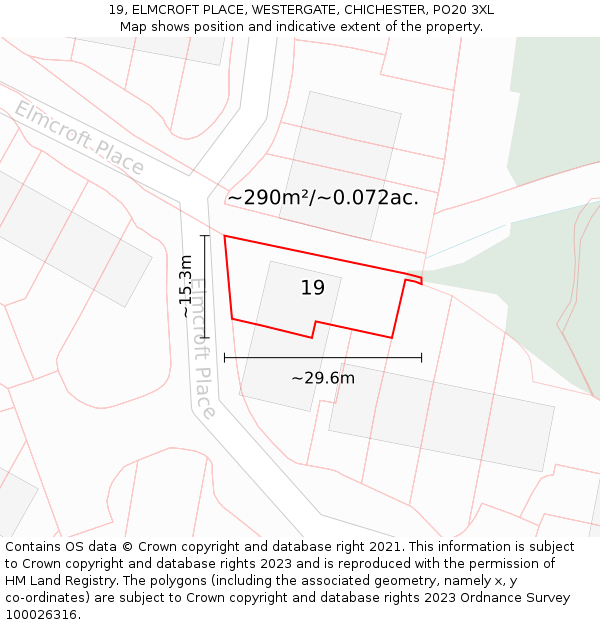 19, ELMCROFT PLACE, WESTERGATE, CHICHESTER, PO20 3XL: Plot and title map