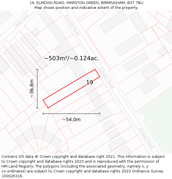 19, ELMDON ROAD, MARSTON GREEN, BIRMINGHAM, B37 7BU: Plot and title map