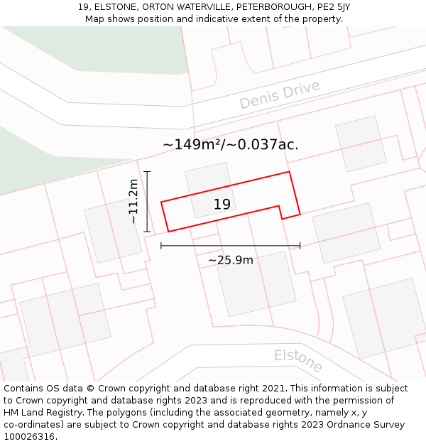 19, ELSTONE, ORTON WATERVILLE, PETERBOROUGH, PE2 5JY: Plot and title map