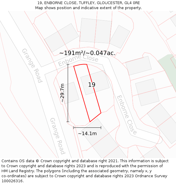 19, ENBORNE CLOSE, TUFFLEY, GLOUCESTER, GL4 0RE: Plot and title map