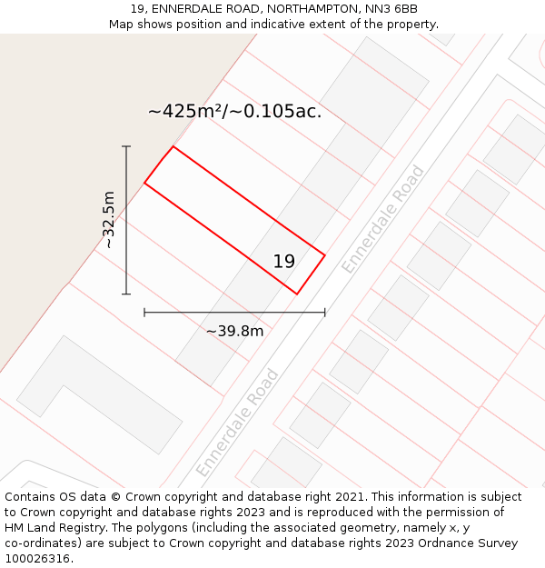 19, ENNERDALE ROAD, NORTHAMPTON, NN3 6BB: Plot and title map