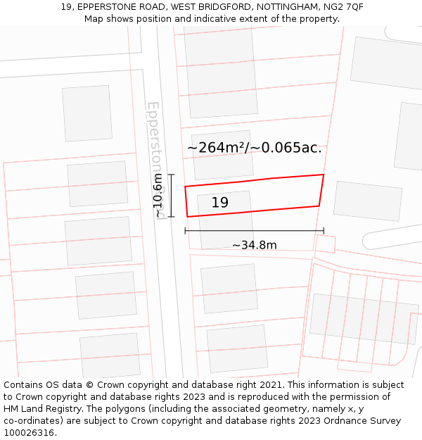 19, EPPERSTONE ROAD, WEST BRIDGFORD, NOTTINGHAM, NG2 7QF: Plot and title map