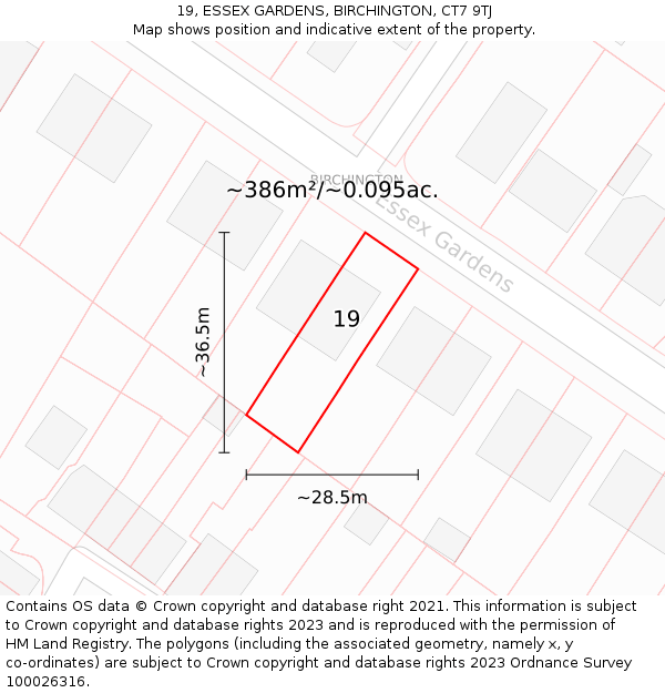 19, ESSEX GARDENS, BIRCHINGTON, CT7 9TJ: Plot and title map