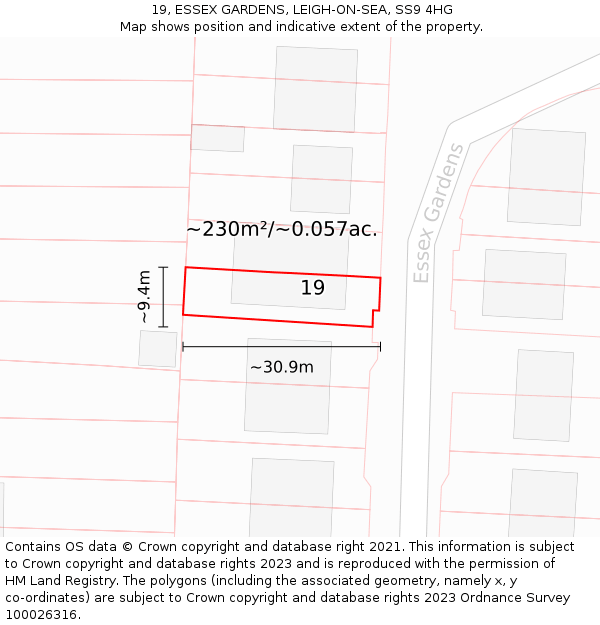 19, ESSEX GARDENS, LEIGH-ON-SEA, SS9 4HG: Plot and title map