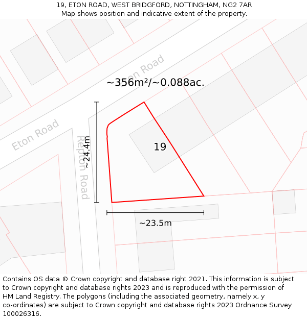 19, ETON ROAD, WEST BRIDGFORD, NOTTINGHAM, NG2 7AR: Plot and title map