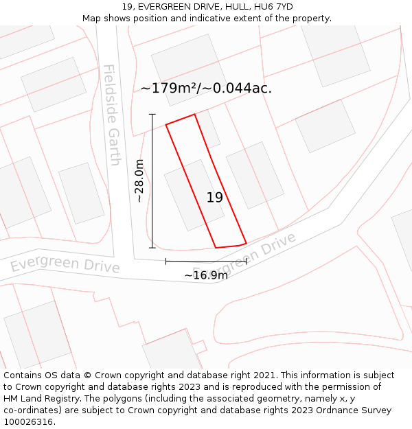 19, EVERGREEN DRIVE, HULL, HU6 7YD: Plot and title map