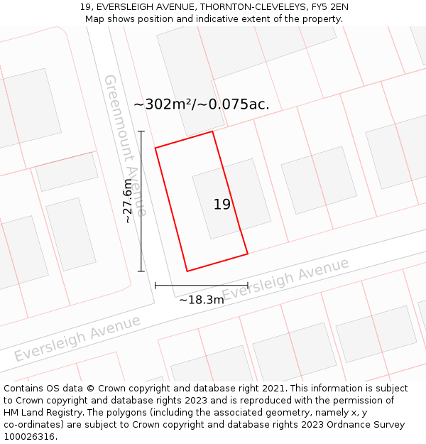 19, EVERSLEIGH AVENUE, THORNTON-CLEVELEYS, FY5 2EN: Plot and title map