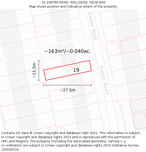 19, EXETER ROAD, WALLSEND, NE28 9HG: Plot and title map