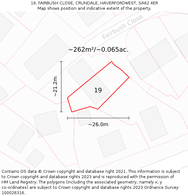 19, FAIRBUSH CLOSE, CRUNDALE, HAVERFORDWEST, SA62 4ER: Plot and title map