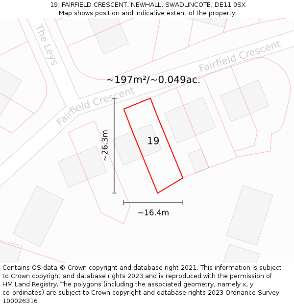 19, FAIRFIELD CRESCENT, NEWHALL, SWADLINCOTE, DE11 0SX: Plot and title map