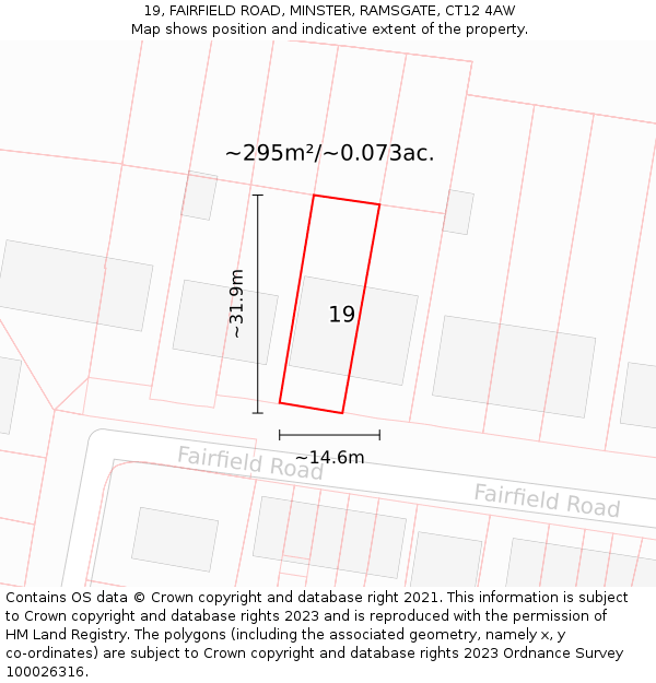 19, FAIRFIELD ROAD, MINSTER, RAMSGATE, CT12 4AW: Plot and title map