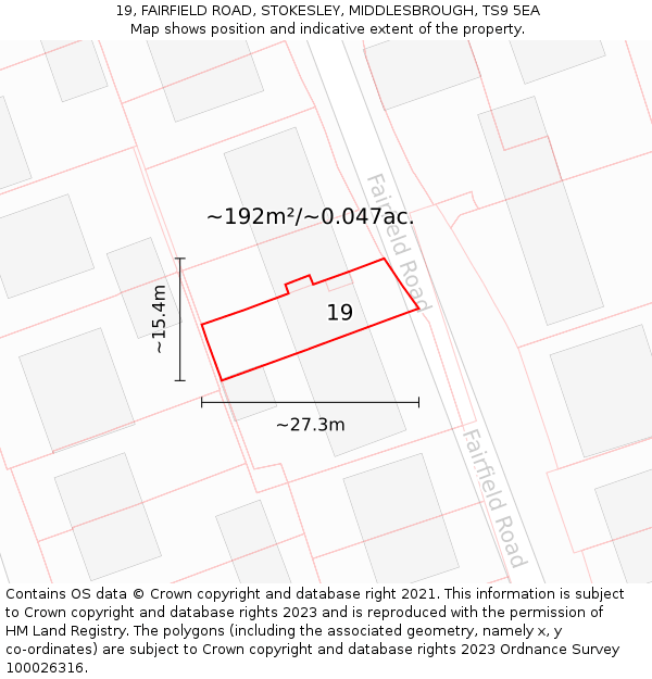 19, FAIRFIELD ROAD, STOKESLEY, MIDDLESBROUGH, TS9 5EA: Plot and title map