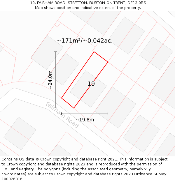 19, FAIRHAM ROAD, STRETTON, BURTON-ON-TRENT, DE13 0BS: Plot and title map