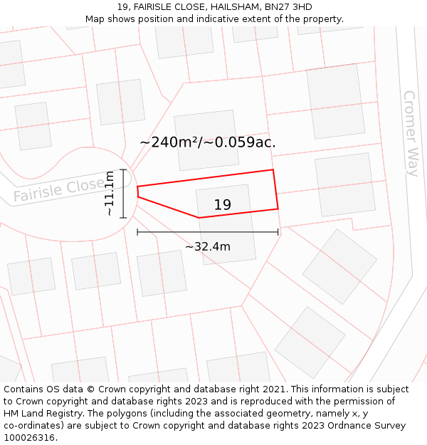 19, FAIRISLE CLOSE, HAILSHAM, BN27 3HD: Plot and title map