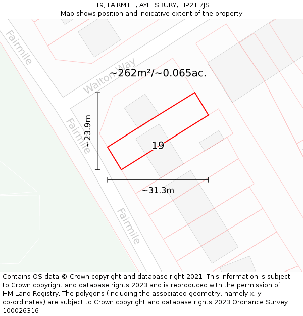 19, FAIRMILE, AYLESBURY, HP21 7JS: Plot and title map