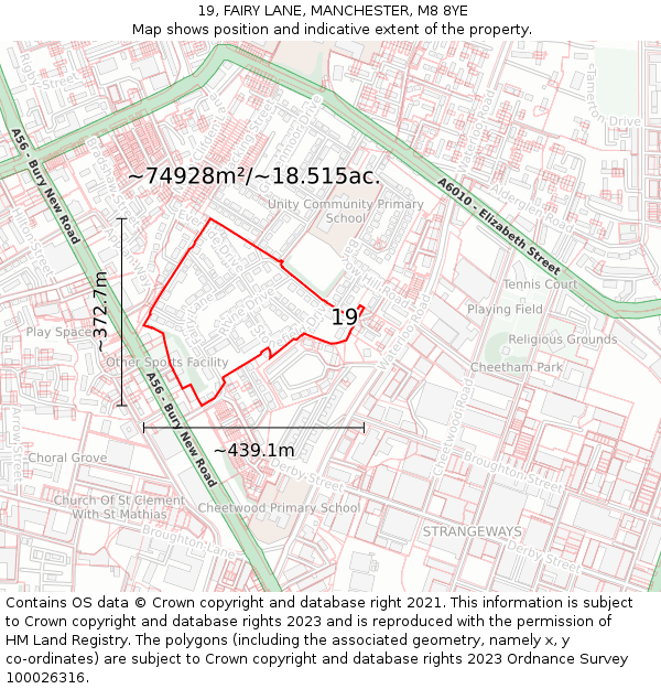 19, FAIRY LANE, MANCHESTER, M8 8YE: Plot and title map