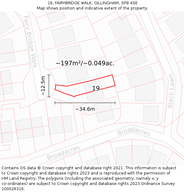 19, FAIRYBRIDGE WALK, GILLINGHAM, SP8 4SE: Plot and title map