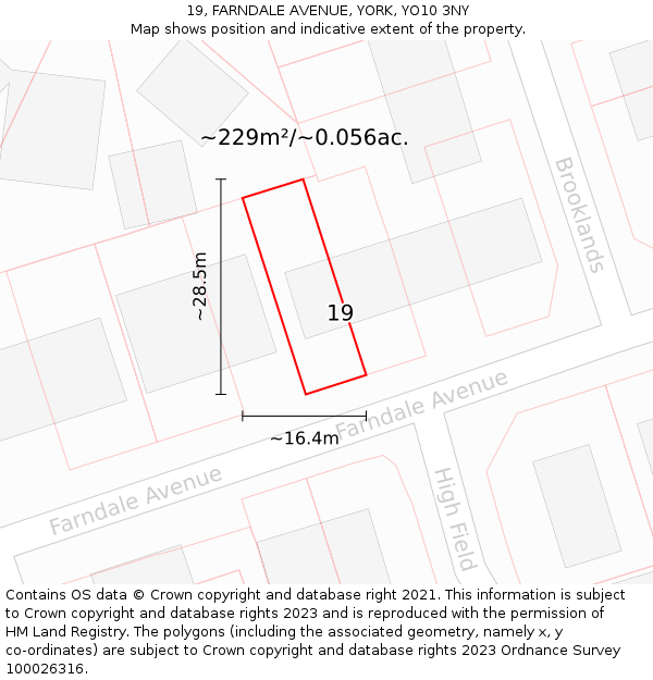 19, FARNDALE AVENUE, YORK, YO10 3NY: Plot and title map