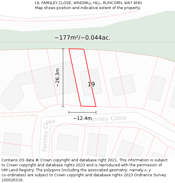 19, FARNLEY CLOSE, WINDMILL HILL, RUNCORN, WA7 6NN: Plot and title map