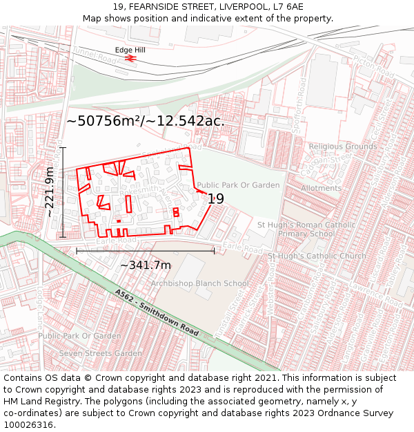 19, FEARNSIDE STREET, LIVERPOOL, L7 6AE: Plot and title map