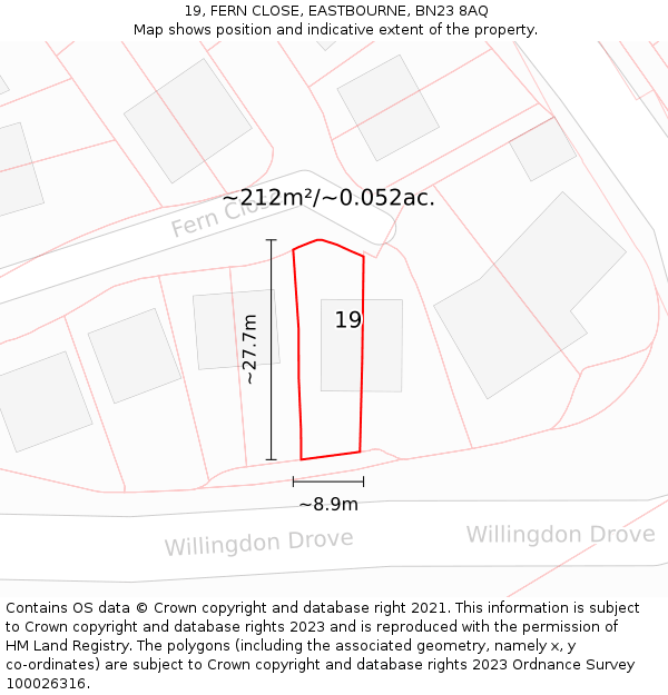 19, FERN CLOSE, EASTBOURNE, BN23 8AQ: Plot and title map