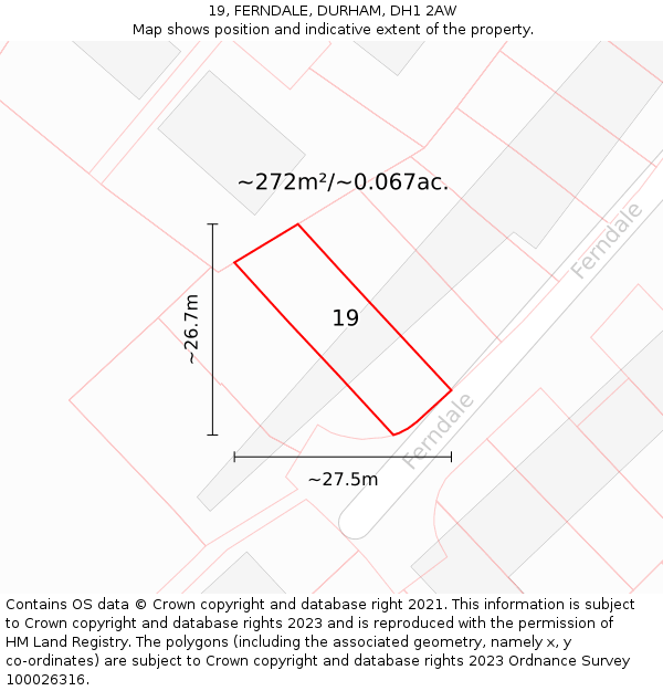 19, FERNDALE, DURHAM, DH1 2AW: Plot and title map