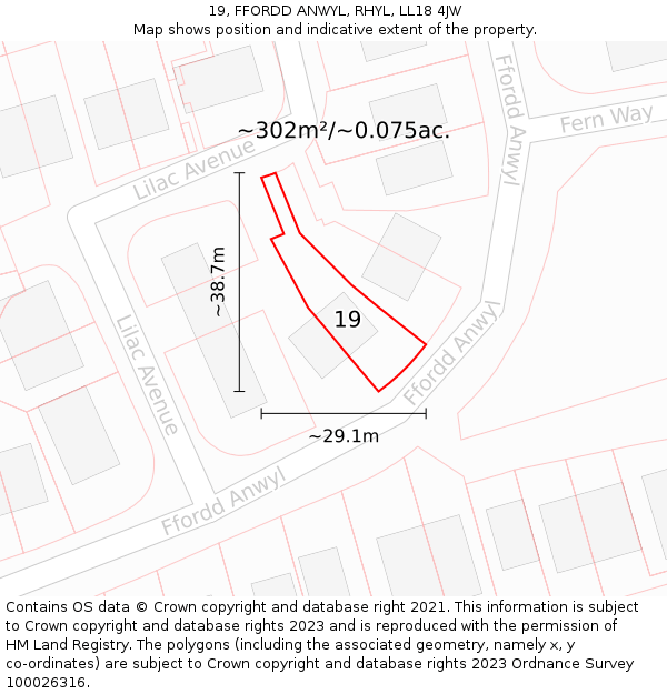 19, FFORDD ANWYL, RHYL, LL18 4JW: Plot and title map