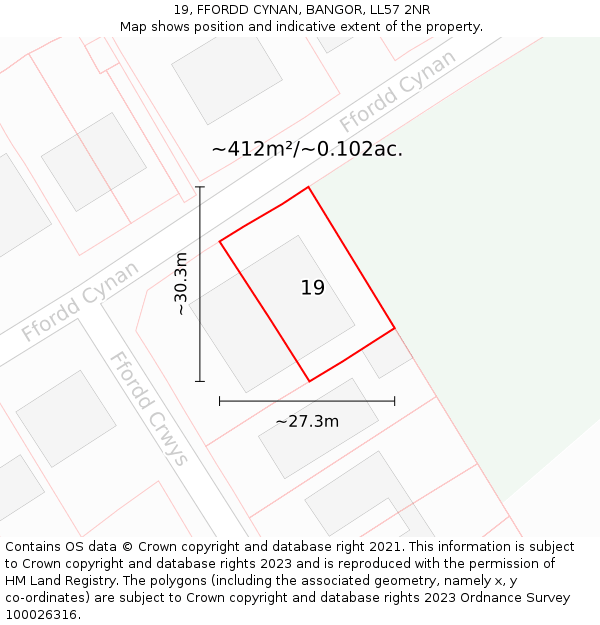 19, FFORDD CYNAN, BANGOR, LL57 2NR: Plot and title map